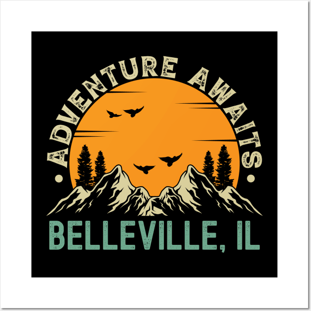 Belleville, Illinois - Adventure Awaits - Belleville, IL Vintage Sunset Wall Art by Feel Good Clothing Co.